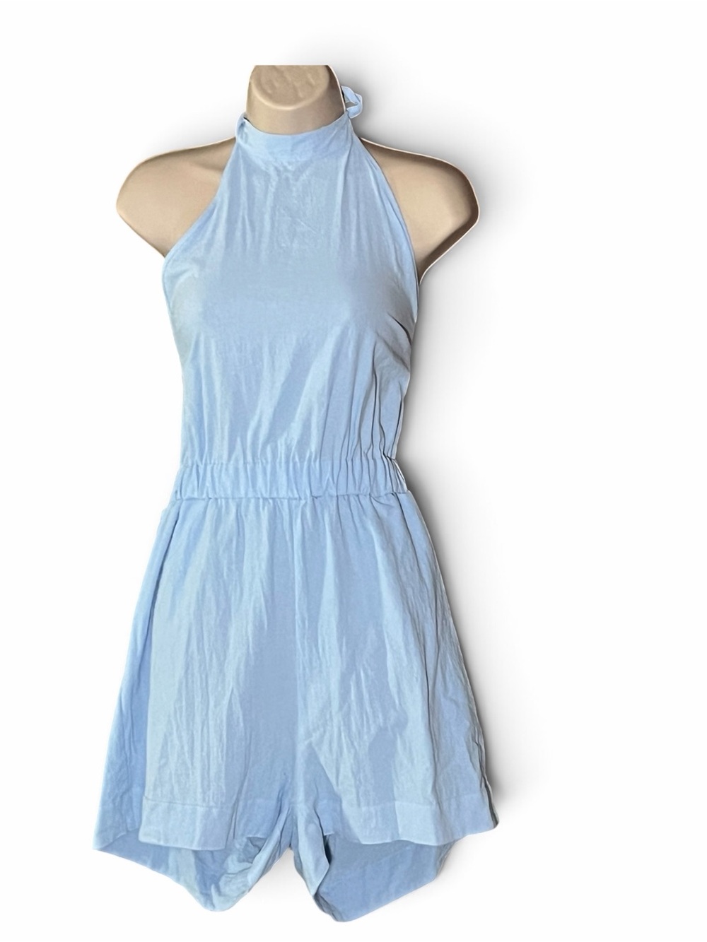 Light Blue Halter Neck Women's Romper